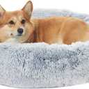 Bedfolks Calming Donut Dog Bed, 30 Inches Round Fluffy Dog Beds for Medium Dogs, Anti-Anxiety Plush Dog Bed, Machine Washable Pet Bed (Light Blue, Medium)