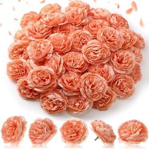 Thiccywoov 50 Pcs Artificial Flowers, 3.2 Inches Silk Rose Head Flowers Fake No Stem for Wedding Bridal Bouquet Home Floral Decor DIY Centerpieces Arrangements Party Tables Decoration(Peach)