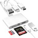 4-in-1 SD Card Reader for iPhone iPad Mac, USB-C+Lightning+USB 3.0 OTG Adapter, Fast Transfer from Camera SD/TF Card to Phone, Compatible with Flash Drive