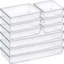 9 Pack Clear Plastic Drawer Organizer Set, Acrylic Non Slip Non Cracking Kitchen Drawer Storage Tray Large Size Divider, Multifunctional Storage for Cosmetics, Bathroom, Tools, Kitchen and Office