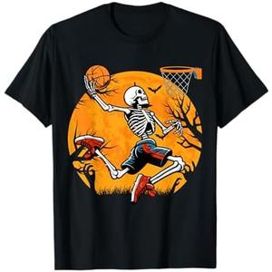 Basketball Skeleton Halloween Spooky Boys Basketball Player T-Shirt L