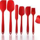 Silicone Spatula, Set 6 pcs, Mixing High Heat Resistant Non Stick, with Stainless Steel Core for Baking, Cooking, Dishwasher Safe BPA Free, with Bonus mini rubber oven gloves (Red)