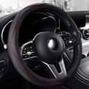 Microfiber Leather 15" Universal Fit Car Steering Wheel Cover, Elastic Breathable and Odorless, Black with Red Accent (Medium (14.5" - 15"))
