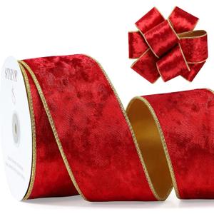 Red Christmas Velvet Ribbon Wired (2.5"  15 Yards) - Christmas Ribbon for Christmas Tree Decoration/Gift Wrapping/Crafts Wreaths Supplies