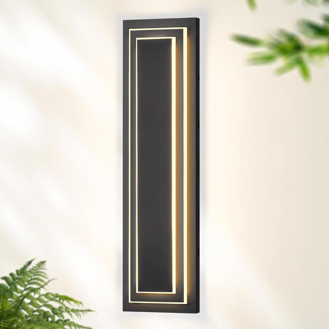 . Modern Outdoor Wall Light,2-Tier Black Exterior Lighting Fixtures,Waterproof Outdoor Front Porch Light,Outside Light Fixtures for House,Garage,Patio,36W 3000K Warm White,1 Pack