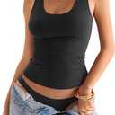 EasyGala Womens Double Lined Scoop Neck Tank Tops Basic Slim Fit Sleeveless Shirts Y2K Summer Going Out Outfits (Medium, Black)