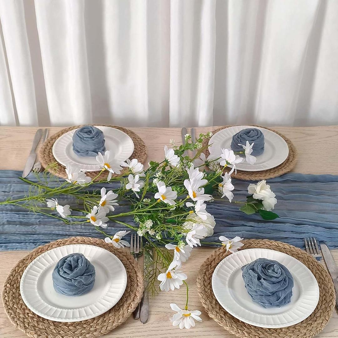 Dusty Blue Cheesecloth Table Runner 12 Ft and 10 Napkins, Rustic Gauze Sheer Table Runner for Farmhouse Boho Wedding Bridal Baby Shower Birthday