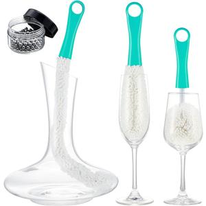 Boao 3 Pcs Decanter Cleaning Brush Wine Glass Decanter Flexible Bottle Brush Set with Cleaning Beads Household Tools for Bottle Goblets Glasses Cups (Blue) (Green)