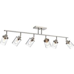 Yaohong 6-Light Track Lighting Kit Brushed Nickel Track Lighting Fixtures, Bathroom Wall Light Ceiling Mount Rotatable Spotlights, Kitchen Ceiling Light Fixtures with Glass Shade for Bathroom Hallway
