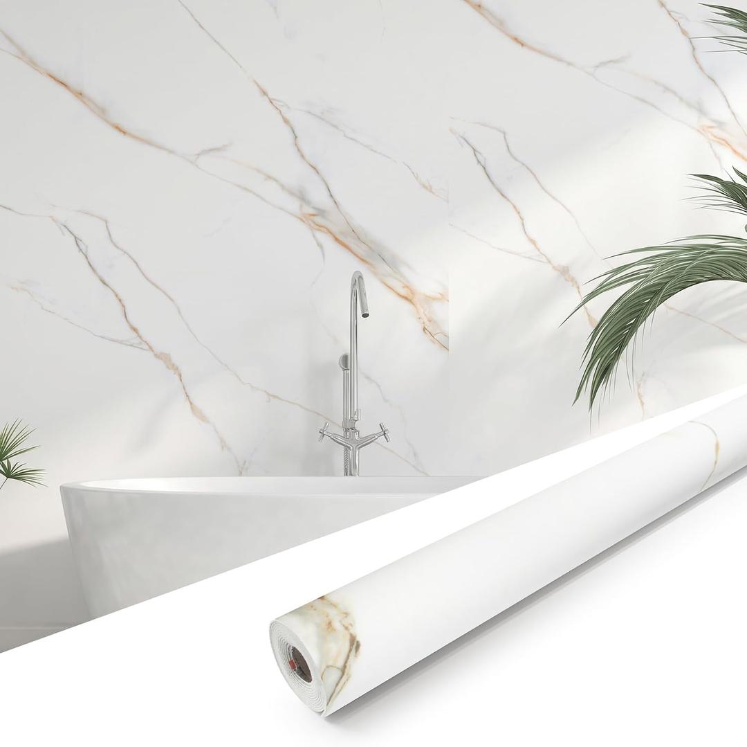 Marble Peel and Stick Waterproof Wall Paneling, 118" x 47" Statuario Gold Matte Finish Self-Adhesive Backsplash Tile Vinyl Wall Panel for Kitchen Bathroom Wall Decor, Covers 38.75 Sq. Ft.
