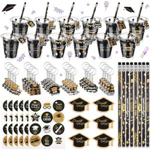 Baderke 144 Pcs Graduation Party Favors Class of 2025 Cup Fillers Congrats Grad Keychain Pencil Eraser Sticker Card Goody Cup Filler for End of Year Gift from Teacher Rewards Bingo Game Prizes, 24 Set
