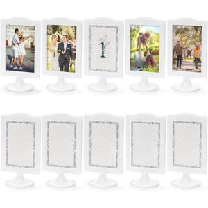 Lawei 10 PCS Double Sided Standing Picture Frames 4x6 Inch, Plastic Pedestal Photo Frame Bulk, White Vertical Picture Holder with Inserts & Base, Display Picture Frames for Wedding, Table