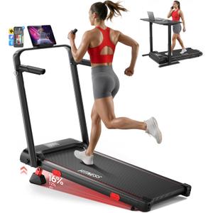 RHYTHM FUN 16% Incline Walking Pad Treadmill, 6.2MPH Foldable Walking Pad with Handle Bar, Under Desk Treadmills for Home Office, 300 LBS Capacity