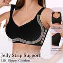 Womens Wireless Jelly Bra Supportive Wireless Push Up Bra Full Coverage T-Shirt Bra (Black)