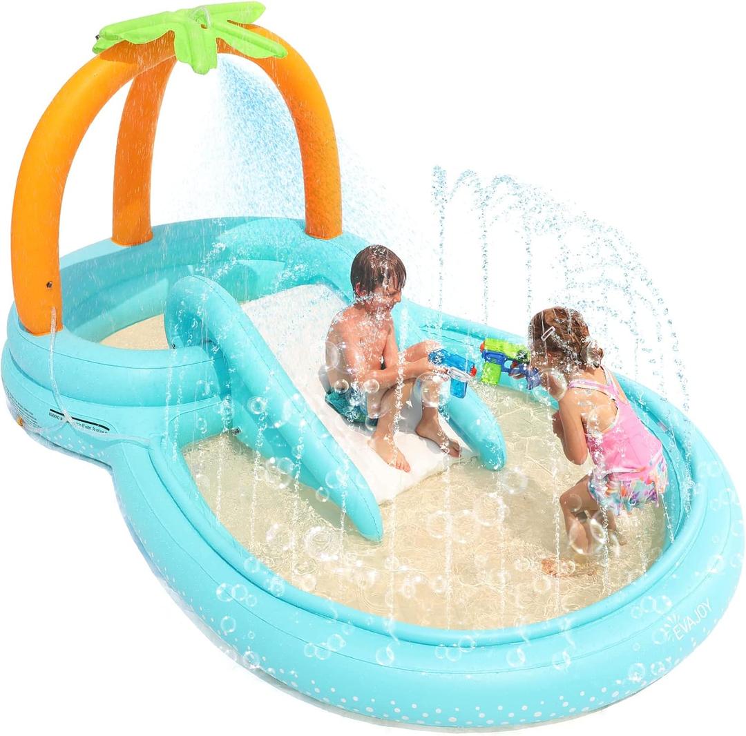 Kiddie Pool, Evajoy Inflatable Play Center Kids Pool with Slide, Water Sprayers Thickened Wear-Resistant Full-Sized Swimming Pool for Kids Toddler Children, Garden Backyard & Indoor Use 111x70x61