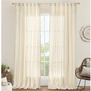LAMIT Beige Linen Curtains for Living Room 2 Panels Set, 84 Inch Faux Linen Textured Light Filtering Drapes Back Tab and Rod Pocket Boho Panels for Farmhouse/Bedroom/Porch, 52 x 84 Inch