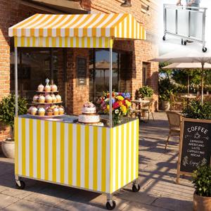 Woanger Portable Foldable Vendor Cart with Canopy, Yellow, 47.2 x 23.6 inches