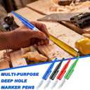 2 x 8Pcs Long Head Deep Hole Markers Pens 33mm Long Nib Marker Waterproof Permanent Ink Multi Purpose Quick-Dry Construction Markers Deep Drill Long-nose Marker for Woodworking Decoration