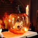 Afirst Halloween Decorations Indoor Lighted Halloween Fall Pumpkins Illuminated Glass Pumpkin with Skull Crow for Thanksgiving Fireplace Tabletop Party Home Bedroom Decor Gift