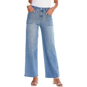 Astylish Womens High Waisted Straight Leg Jeans Stretchy Wide Leg Jeans Trendy Denim Pants (14, Ashleigh Blue)