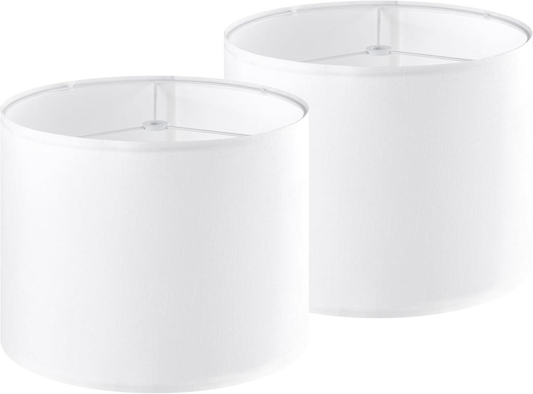 GOSO Set of 2 Medium White Drum Lamp Shades, Modern Lampshades for Table Lamps Floor Lamps-13  13 10 inch (Spider) Replacement Lamp Shade for Bedroom/Living Room,Reading Required Assembly (White - Natural Faux Silk)