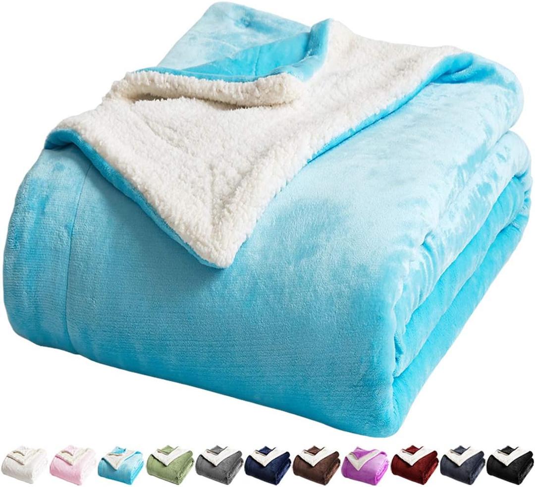 LBRO2M Sherpa Fleece Bed Blanket King Size,Super Soft Fuzzy Plush Warm Cozy Fluffy Microfiber Couch Throw Velvet Double Reversible Luxurious Blankets (Teal, King(90x104 Inches))
