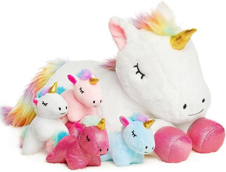 5 Pieces Unicorn Toys Stuffed Animals for Girls, 1 Mommy Unicorn with 4 Babies, Soft Plush Toys Gifts for Girls 3 4 5 6 7 8 9 Years, Kids, Children, Christmas, Birthday, Valentine's