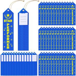 Tingjoo 50 Pcs Star Performer Ribbons 8 x 2 Inches Award Ribbons with Cards and Strings, Prize Achievement Honorable Mention for Team Competition Rewards Participation Gift Prizes