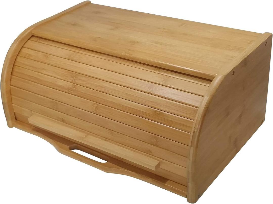 Large bread box bread basket wooden box storage boxes kitchen counter organizer, roll top breadbox. bread boxes for kitchen countertop. Bamboo wooden boxes. (Natural), 7 x 17.5 x 11 inches
