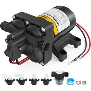 12V RV Water Pump, 5.0 GPM 55 PSI Diaphragm Pump, 12Volt Quiet Fresh Water Pump with Pressure Switch, Self Priming Pressure Pumps for RV Camper Boat Marine Food Truck