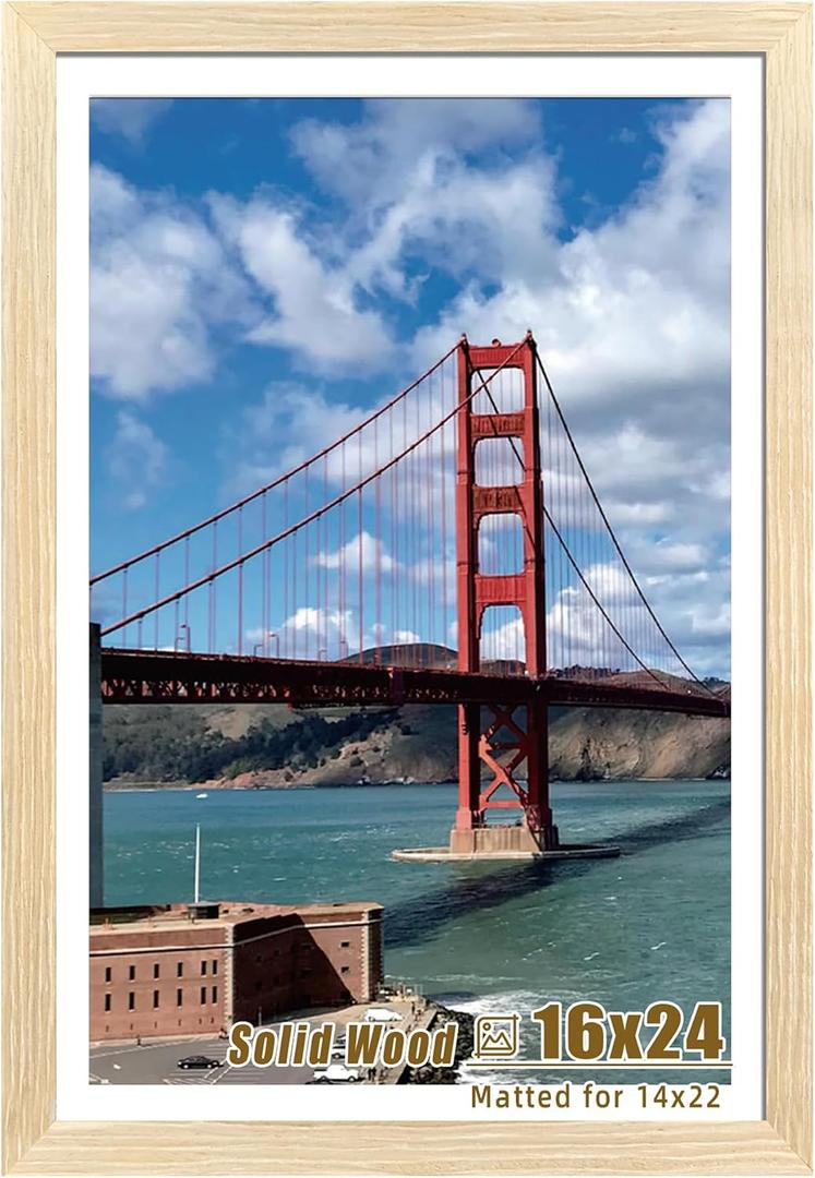LUCKYLIFE 16x24 Frame Natural Wood, Display 14x22 with Mat or 16x24 Without Mat, Wall Hanging Poster Frames with Plexiglass Sheets, 1 Pack, Natural