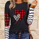 MHTOR Valentines Shirts Women Buffalo Plaid Love Heart Graphic Tees Letter Print Long Sleeve Tops Shirts Valentines Gift (Black, L)
