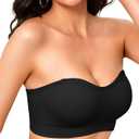 Strapless Bras for Women Non-Slip Wireless Bandeau Bra Seamless Padded Tube Top Bra Including Fabric & Clear Straps (Black) L