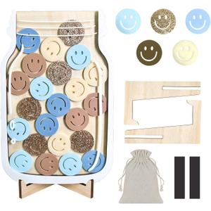 Reward Jar for Kids  Potty Training, Chores & Classroom Behavior, Magnetic Wooden Incentive Jar with 25 Smiley Tokens, Stand & Magnet, Positive Reinforcement Chart (Smiley  V1)