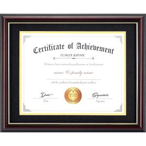 ELSKER&HOME 8.5x11 Diploma Frame with Mat Display Reddish/Mahogany Wood Frame.Made for Certificates&Document 8.5 x 11 Inch Frame with Mat or 11x14 without Mat (Double Mat, Black with Golden Rim)