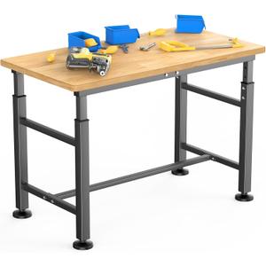 WALMANN Heavy Duty Adjustable Height Workbench 47.75" x 23.25", Rubber Wood Top Work Table for Garage, Workshop, 2000 lbs Load Capacity