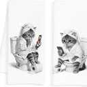 Funny Tabby Cat Bathroom Hand Towels, Cat Mom Dad Lover Gifts, Quirky Bathrobe Kitty Tabby Cats Hand Tea Towels for Guest Bathroom Washroom Toilet Decor, 16x24 Inch Set of 2