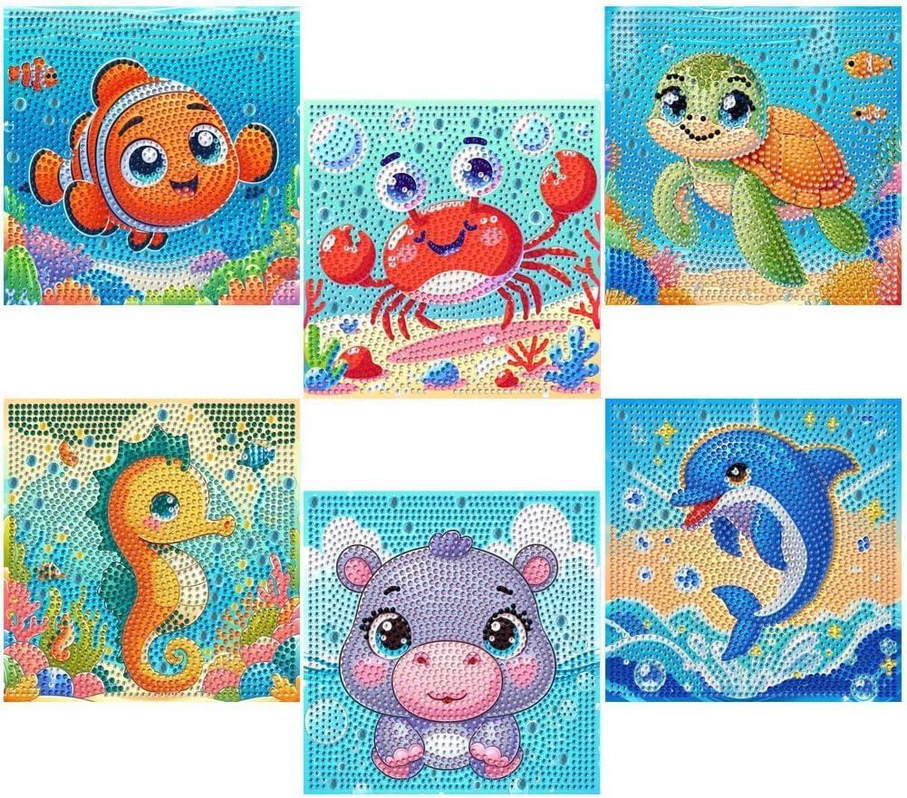GQYCZZ Animal Diamond Painting Kits for Kids/Beginners, Diamond Art Gem by Number Kits Arts and Crafts for Kids, Mosaic Kits DIY Full Drill Painting Kit for Home Wall Decor 6 Pieces 6" X 6"