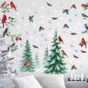 Christmas Window Clings 2 Sheets Xmas Tree Window Decals Adhesive Windows Stickers for Winter Party with Bird Mistletoe Pine Cone Snowflake Designs for Home Office Windows Glass Mirror Decor