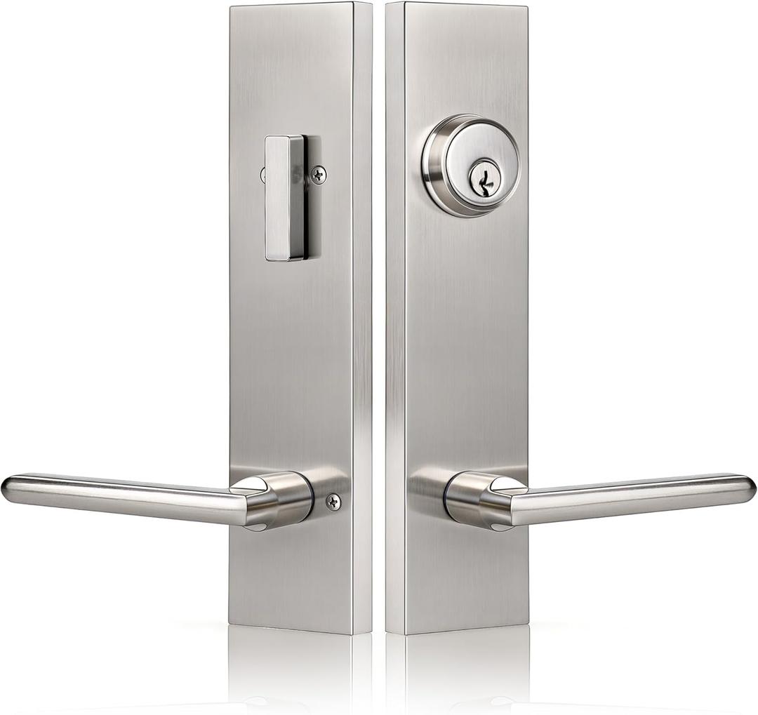 Front Door Handle and Deadbolt Set, Brushed Nickel Entry Door Lock Set with Deadbolt, Heavy-Duty Zinc Alloy Exterior Door Lock Set
