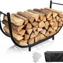 Firewood Rack Outdoor w Thicken Cover, 35 Inch Indoor Firewood Rack - Stable Curved Firewood Storage Heavy Duty & Rustproof Metal Firewood Holder w Hook for X-mas Decorations or Tools Nearby Fireplace