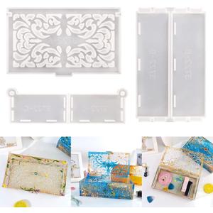 Domino Box Resin Molds, Large Rectangle Carved Container Epoxy Resin Silicone Mold with Lid Set for Casting, Storage Gift Trinket Makeup Holder Resin Molds for Jewelry Napkin Candy Crafts