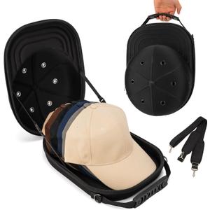 Hat Travel Case, Hat Carrier Travel Case with Adjustable Shoulder Strap, Hat Organizer Baseball Caps Holder for 6 Baseball Caps, Perfect for Traveling & Home Storage, Small (Black)