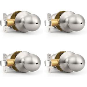 Probrico Brushed Nickel Door Knob Without Key Privacy Door Knob Bedroom/Bathroom Door Knobs Interior Keyless Door Knobs 4 Pack