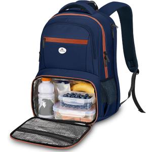 MATEIN Laptop Backpack with Lunch Compartment, Large Insulated Lunch Backpack for Men with Padded Straps, Water Resistant Sturdy TSA Work Bag for Office College Daily Commute, 17 Inch, Blue Orange