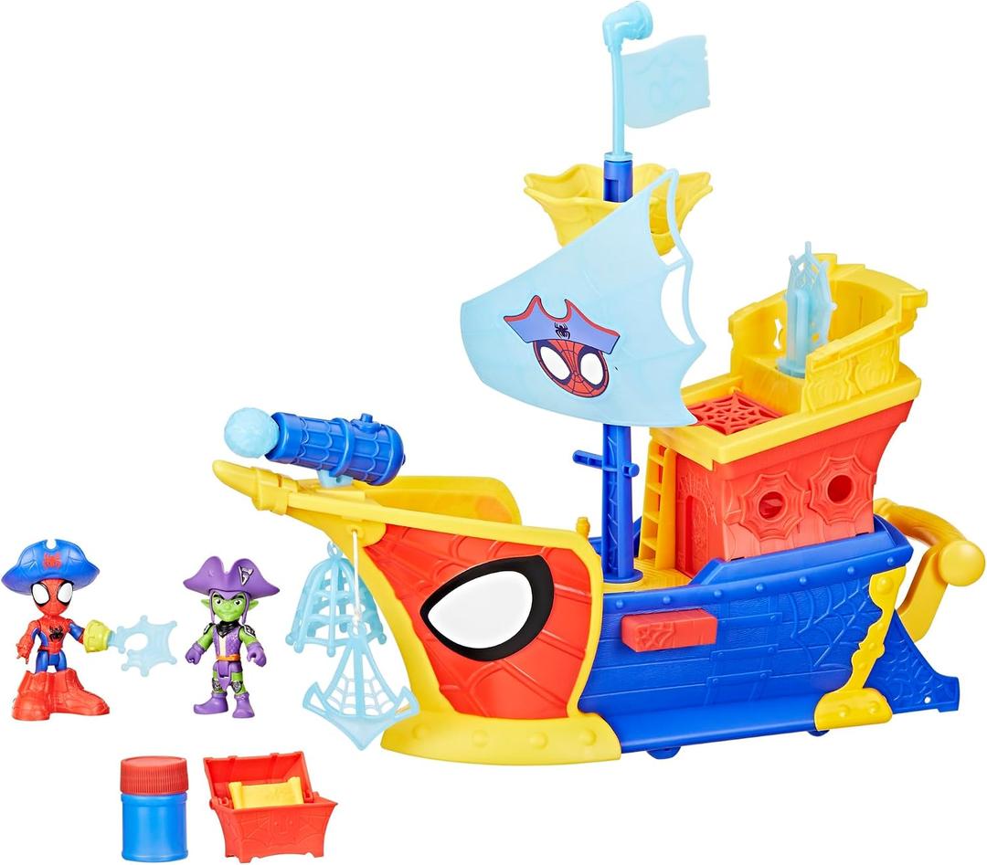 Spidey and HIS Amazing Friends Marvel Water-Webs Webs Ahoy Bubble Pirate Ship Toy, 3-Inch Action Figures & Boat Playset, Super Hero Toys, 3+ Years, 17x8x4 Inches