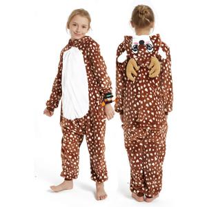 Kid Reindeer Onesie Pajamas Deer Christmas Halloween Costume Boy Girl Animal Onepiece, Dot Deer, 130cm (8-9 Years)