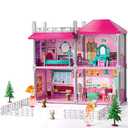  JUKUDAHU Pink Villa Playset for Girls Ages 3-7, 2-Story 4 Room House with 2 Dolls, Furniture and Accessories, Indoor Playset Girls Toys for Ages 6-8, Pretend Toddler Toy, Birthday Gifts for Kids 4-8 : Toys & Games