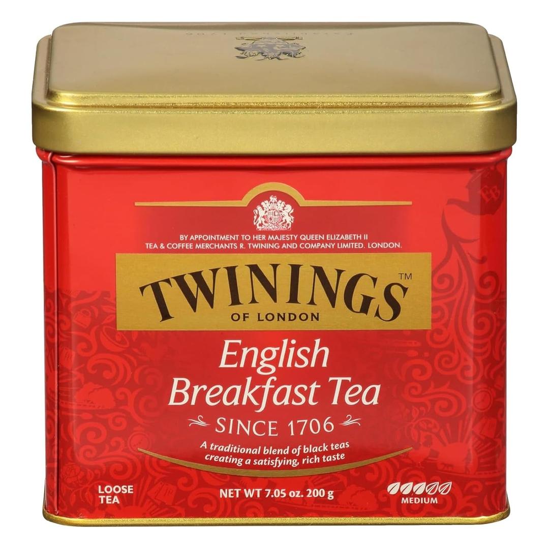 Twinings English Breakfast Loose Tea Tin, 7.05 Ounce Tin (Pack of 1), Smooth, Flavourful, Robust Black Tea Leaves, Caffeinated, Enjoy Hot or Iced