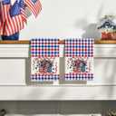 Artoid Mode Colorful Checkered Vase Floral 4th of July Kitchen Towels Dish Towels, 18x26 Inch Independence Day Decoration Cleaning Set of 2
